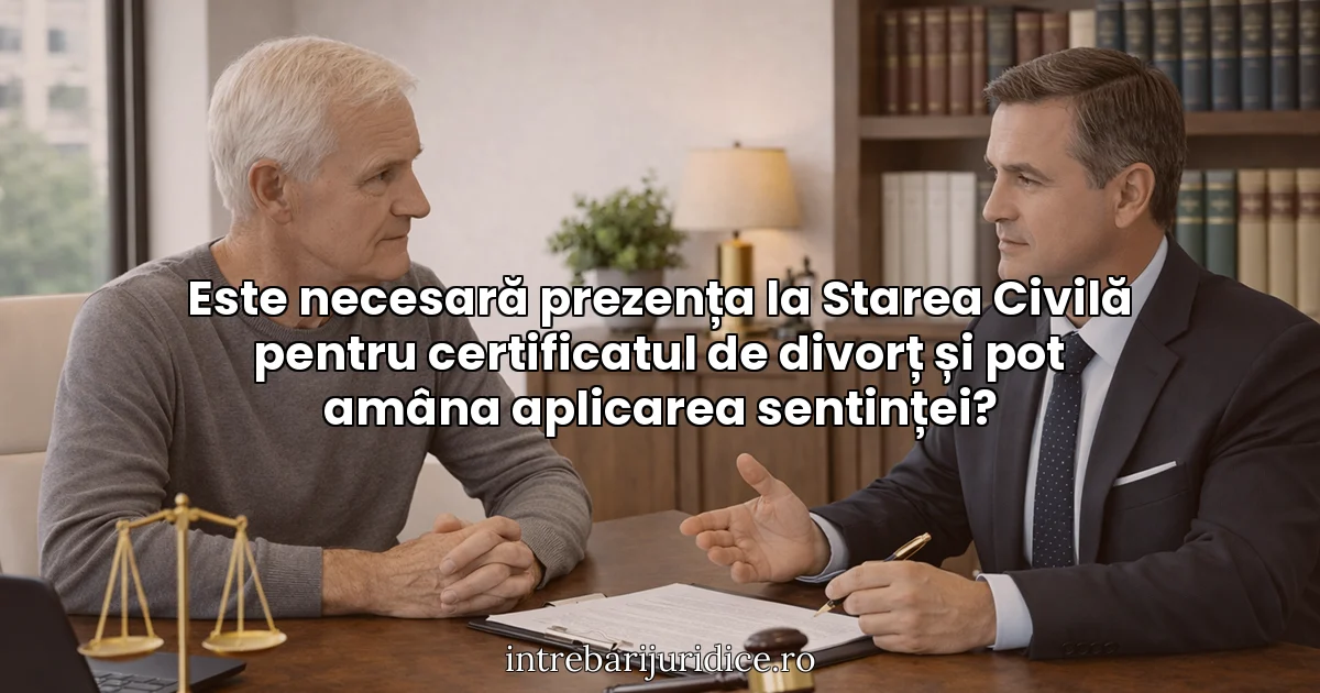 Este necesară prezența la Starea Civilă pentru certificatul de divorț și pot amâna aplicarea sentinței?