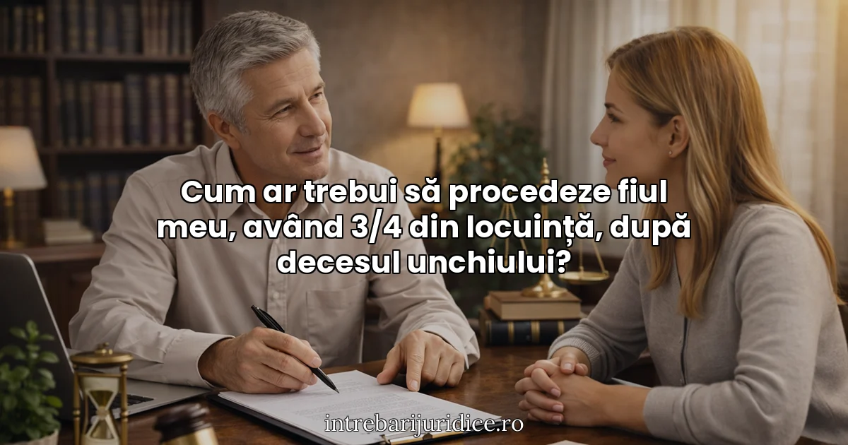 Cum ar trebui să procedeze fiul meu, având 3/4 din locuință, după decesul unchiului?