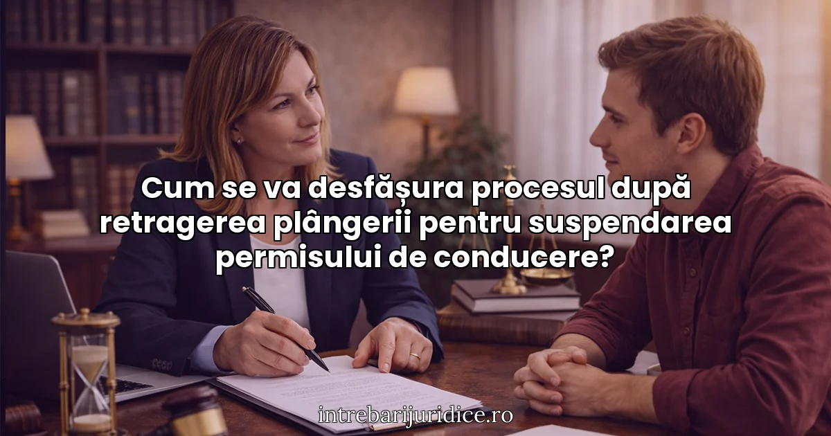 Cum se va desfășura procesul după retragerea plângerii pentru suspendarea permisului de conducere?