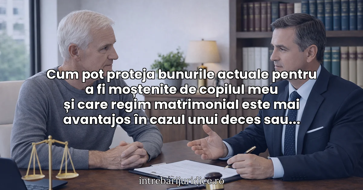 Cum pot proteja bunurile actuale pentru a fi moștenite de copilul meu și care regim matrimonial este mai avantajos în cazul unui deces sau divorț?