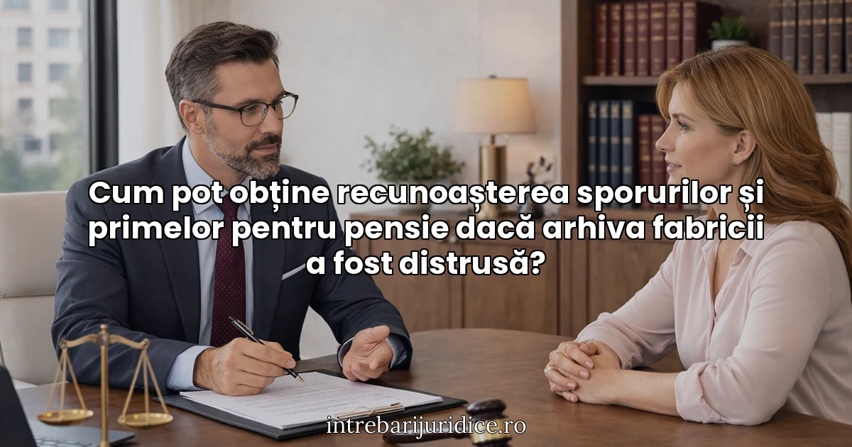 Cum pot obține recunoașterea sporurilor și primelor pentru pensie dacă arhiva fabricii a fost distrusă?
