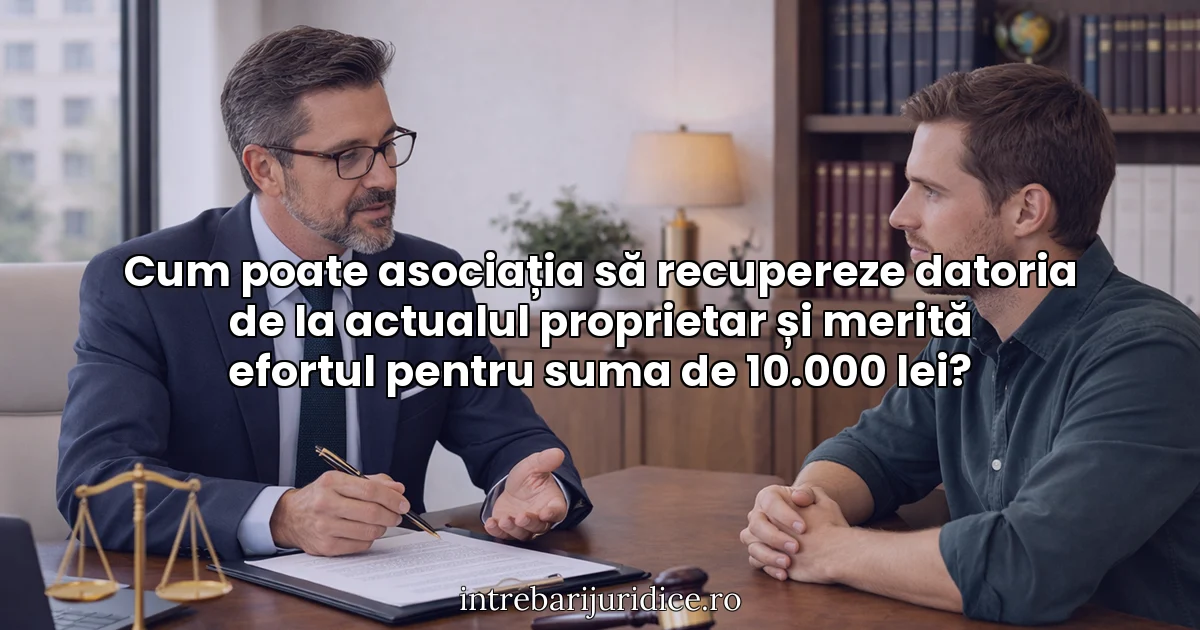 Cum poate asociația să recupereze datoria de la actualul proprietar și merită efortul pentru suma de 10.000 lei?