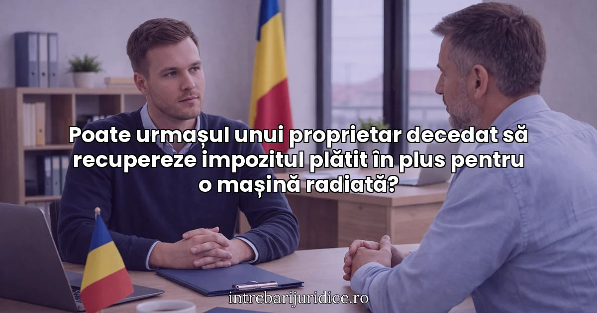 Poate urmașul unui proprietar decedat să recupereze impozitul plătit în plus pentru o mașină radiată?