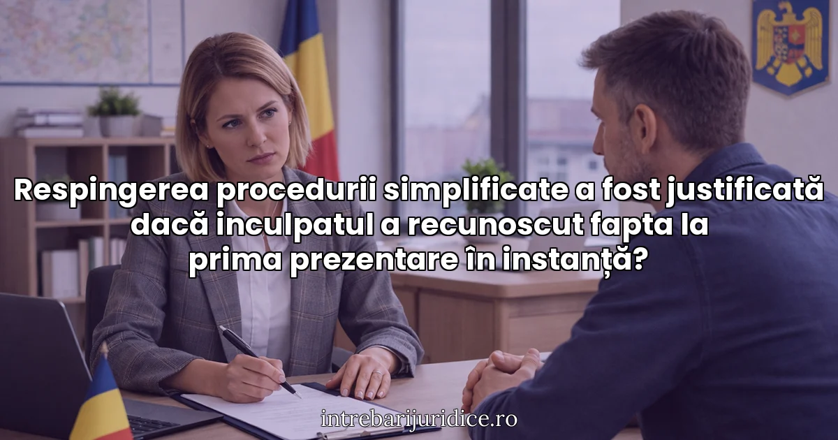 Respingerea procedurii simplificate a fost justificată dacă inculpatul a recunoscut fapta la prima prezentare în instanță?