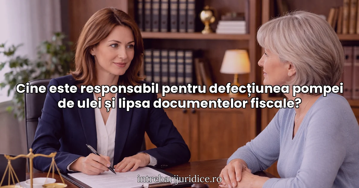Cine este responsabil pentru defecțiunea pompei de ulei și lipsa documentelor fiscale?