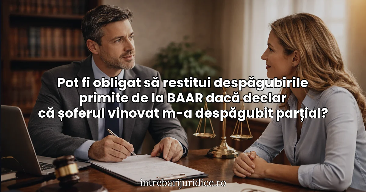 Pot fi obligat să restitui despăgubirile primite de la BAAR dacă declar că șoferul vinovat m-a despăgubit parțial?