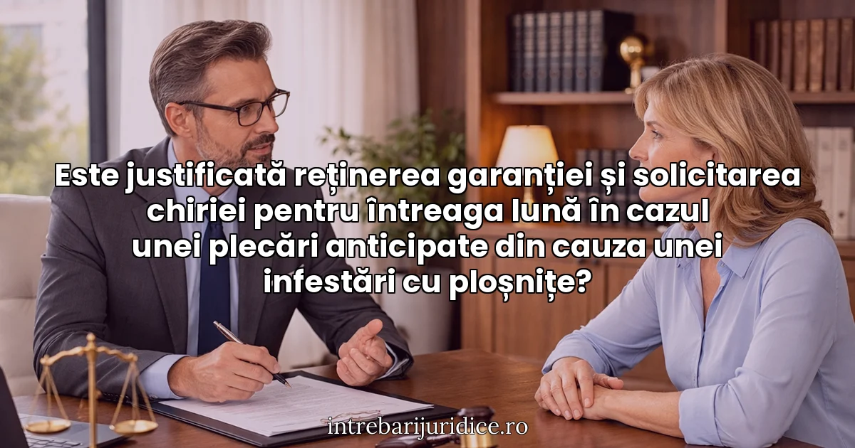 Este justificată reținerea garanției și solicitarea chiriei pentru întreaga lună în cazul unei plecări anticipate din cauza unei infestări cu ploșnițe?