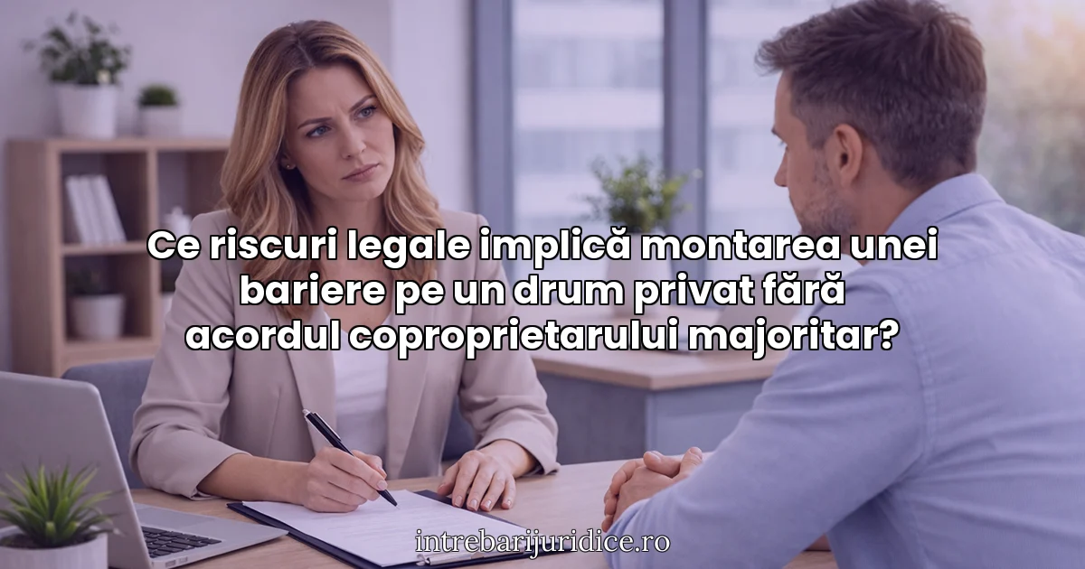 Ce riscuri legale implică montarea unei bariere pe un drum privat fără acordul coproprietarului majoritar?