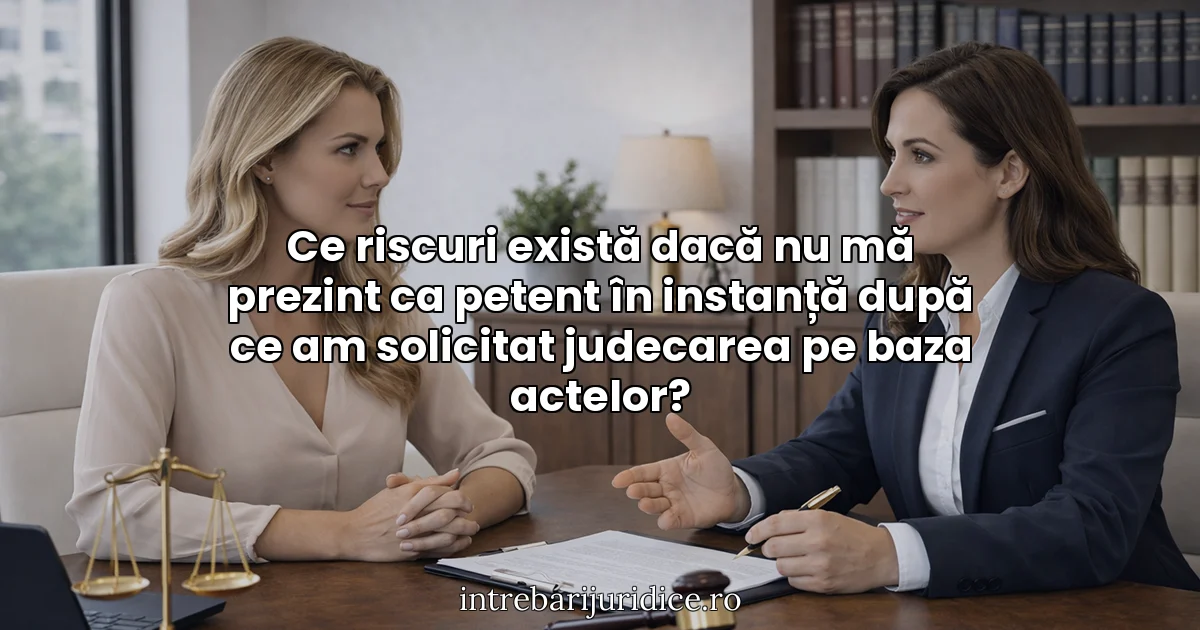 Ce riscuri există dacă nu mă prezint ca petent în instanță după ce am solicitat judecarea pe baza actelor?