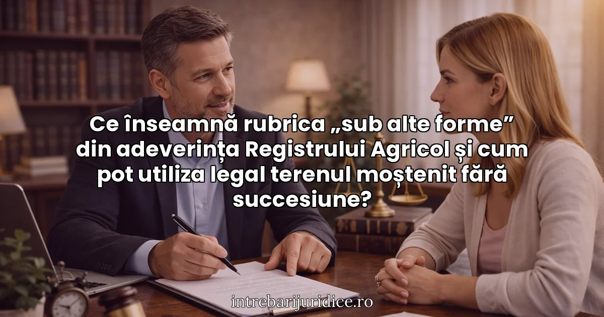 Ce înseamnă rubrica „sub alte forme” din adeverința Registrului Agricol și cum pot utiliza legal terenul moștenit fără succesiune?
