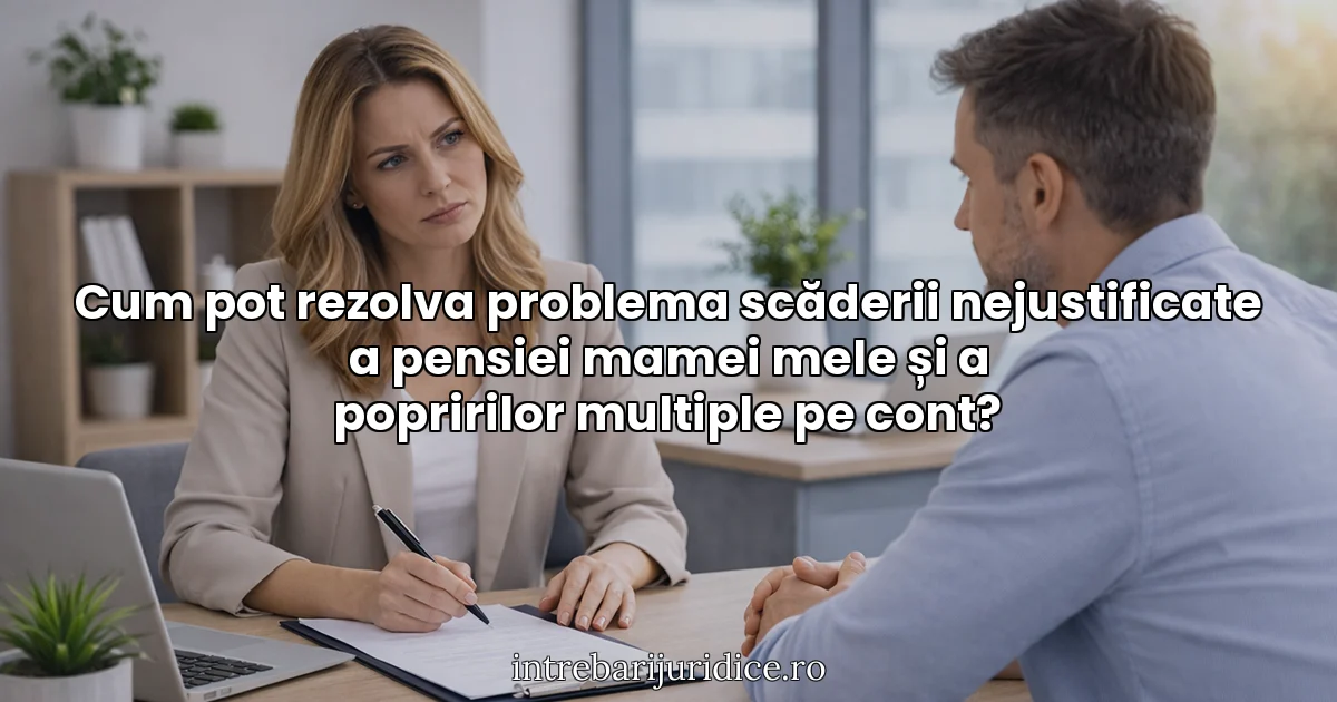 Cum pot rezolva problema scăderii nejustificate a pensiei mamei mele și a popririlor multiple pe cont?