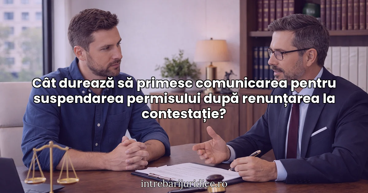 Cât durează să primesc comunicarea pentru suspendarea permisului după renunțarea la contestație?