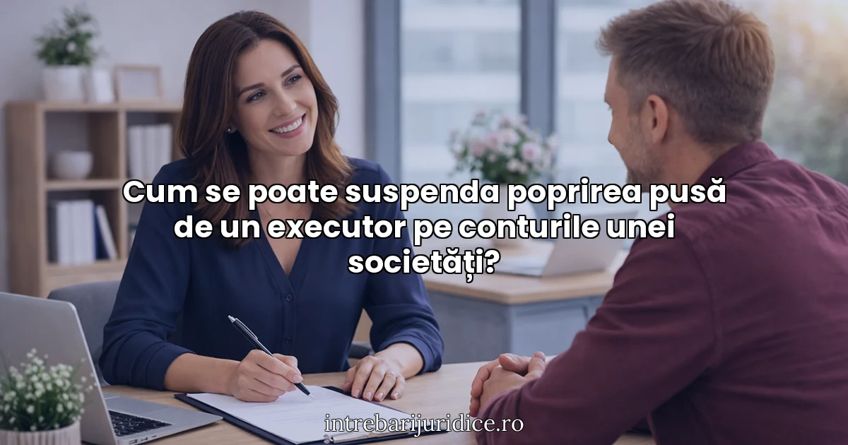 Cum se poate suspenda poprirea pusă de un executor pe conturile unei societăți?